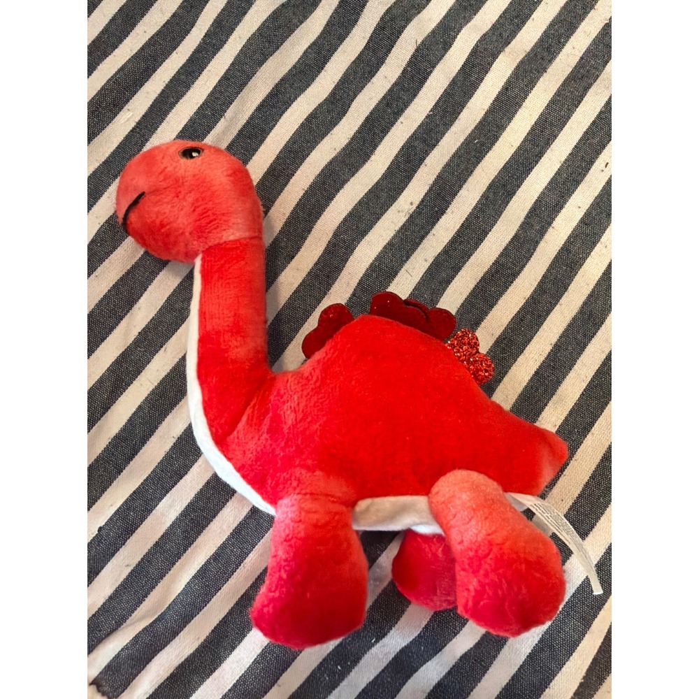 Tom's Toy Red Dinosaur Plush Brontosaurus Heart Valentine Stuffed Animal 9"